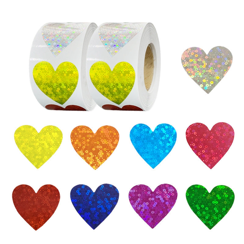 Light Gray *HEARTS Holographic Stickers 500 on a roll - Colourful Teacher Merit Stickers
