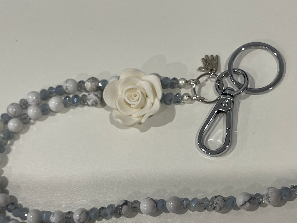 Dark Gray NEW!! CAMELIA Grey Marble and Crystal Lanyard - Hand Made to Order