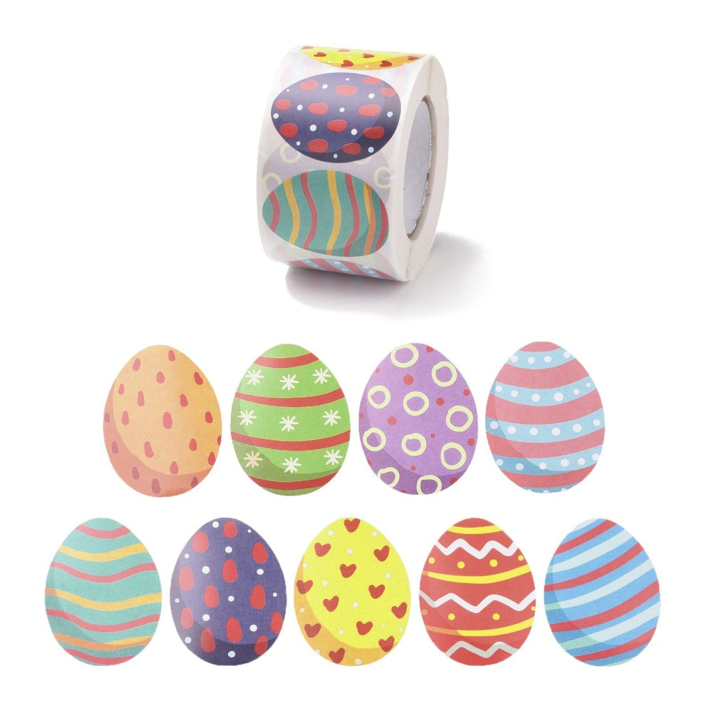Gray *LARGE Easter Eggs Stickers 500 on a roll - Colourful Teacher Merit Stickers