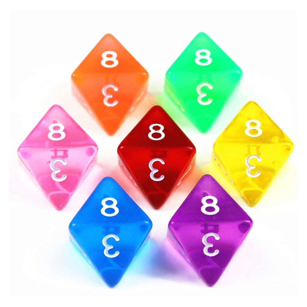 TRANSPARENT Colours 8 sided Dice - Pack of 10 dice