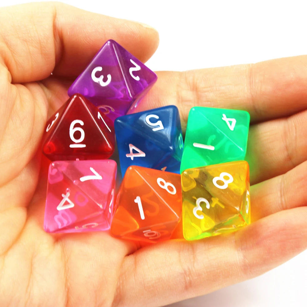 TRANSPARENT Colours 8 sided Dice - Pack of 10 dice