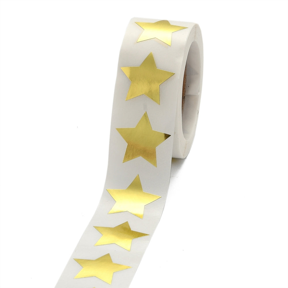 Light Gray * STARS Shiny Gold Stickers 500 on a roll - Colourful Teacher Merit Stickers