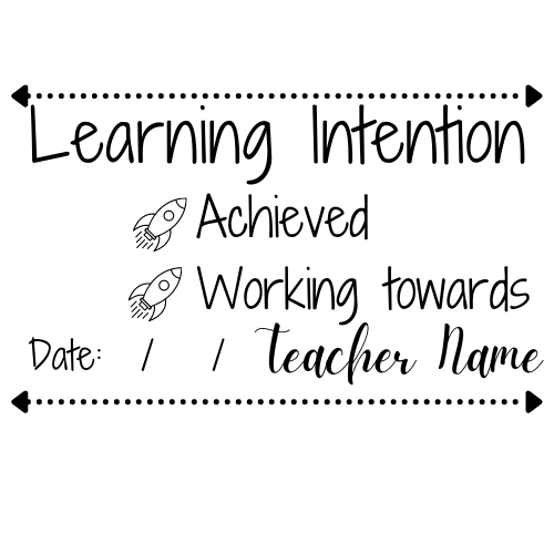 Black Learning Intention Personalised Teacher Feedback Stamp - Rectangle 32 x 55mm