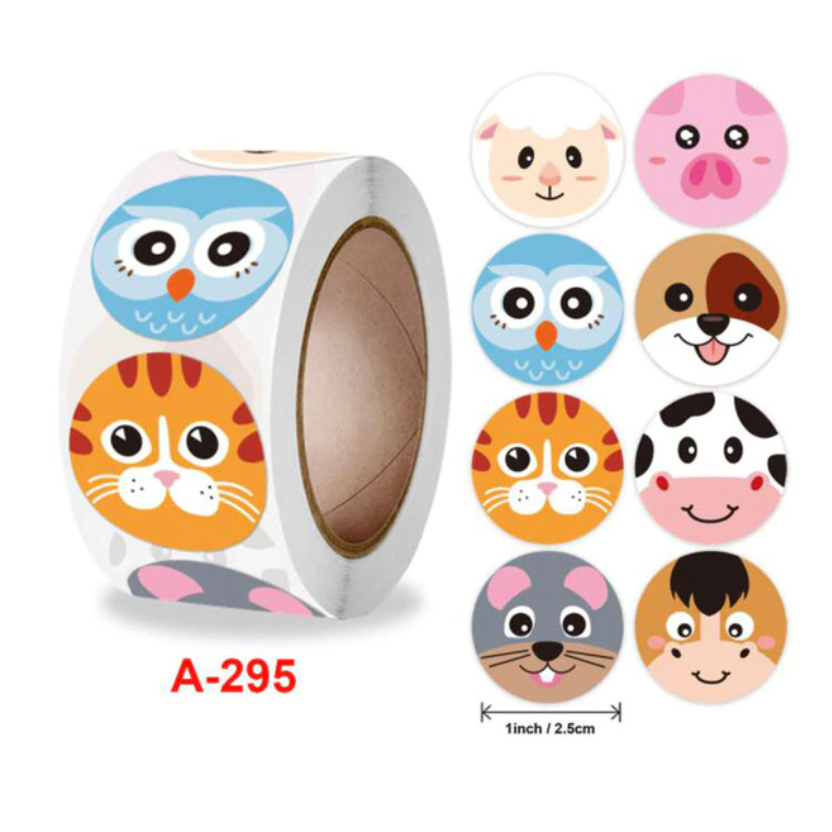 Light Gray Animal Faces Stickers 500 on a roll - Colourful Teacher Merit Stickers