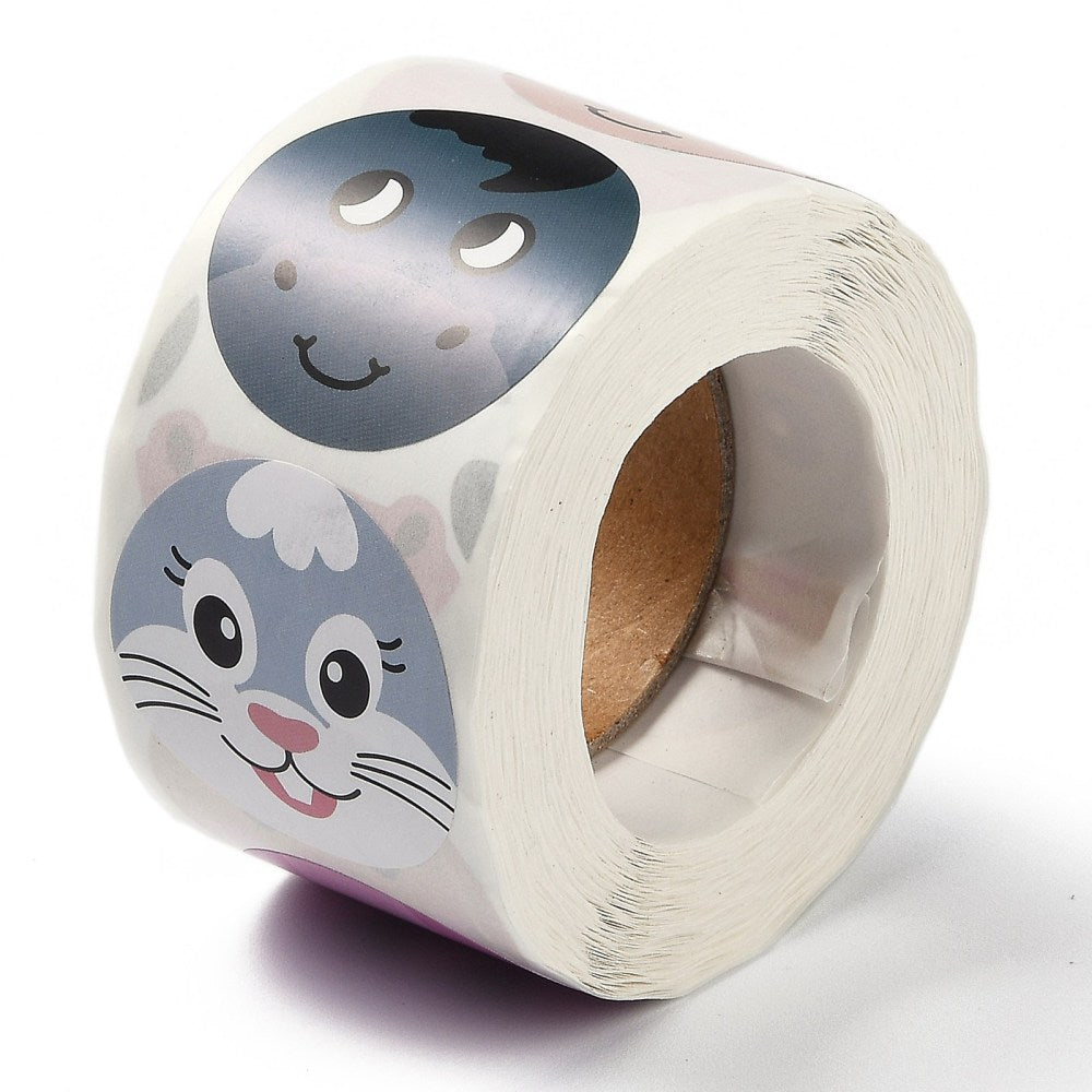 Light Gray *LARGE Animal Faces Stickers 500 on a roll - Colourful Teacher Merit Stickers