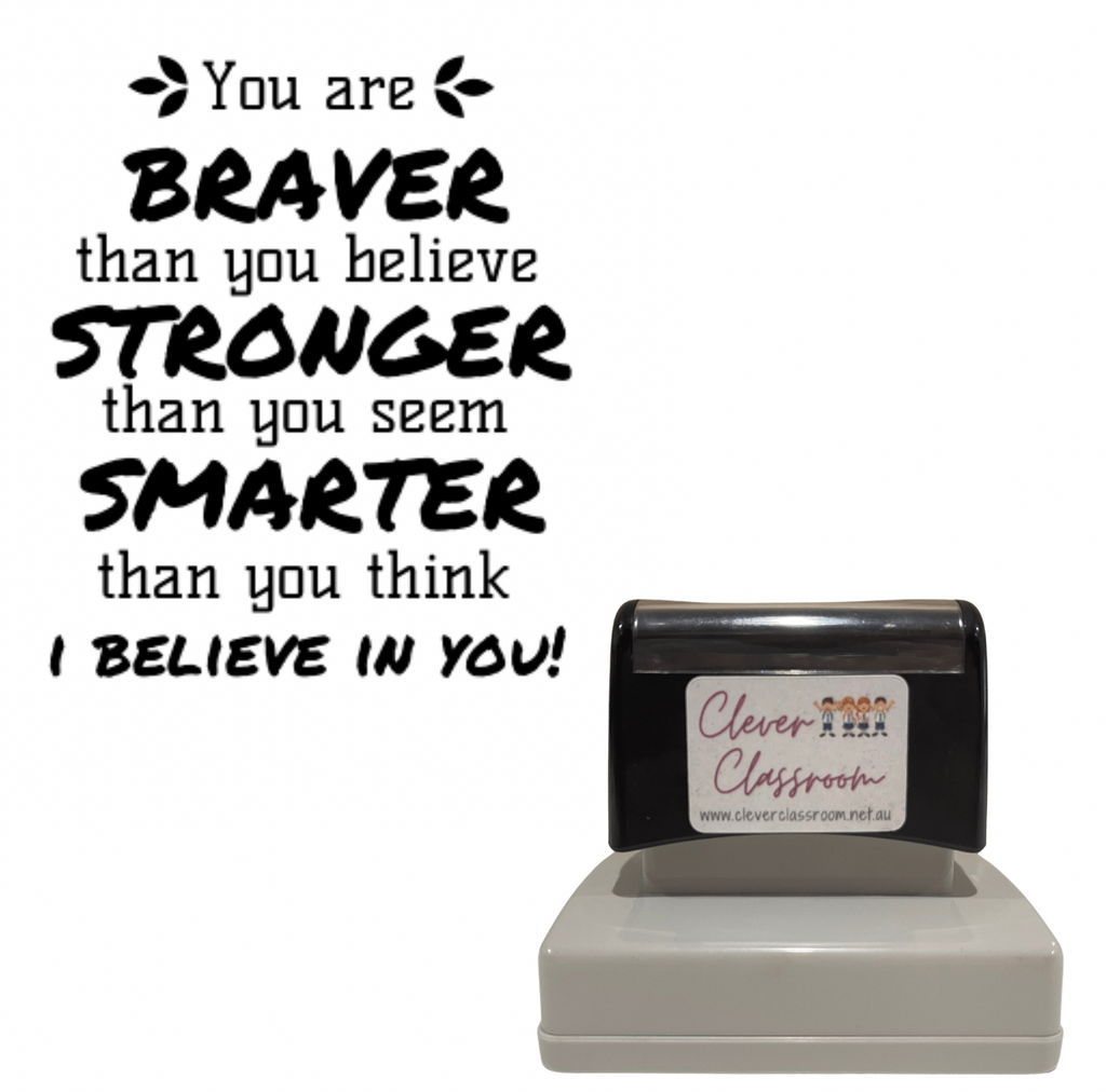 Dark Gray Braver, Stronger, Smarter  - Growth Mindset Teacher Stamp - Rectangle 43 x 67mm