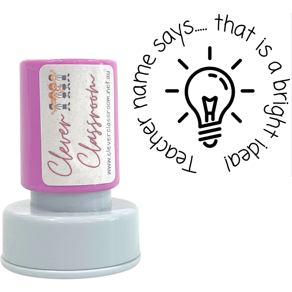 Gray Bright Idea! Personalised Teacher Stamp Self-inking 30mm round