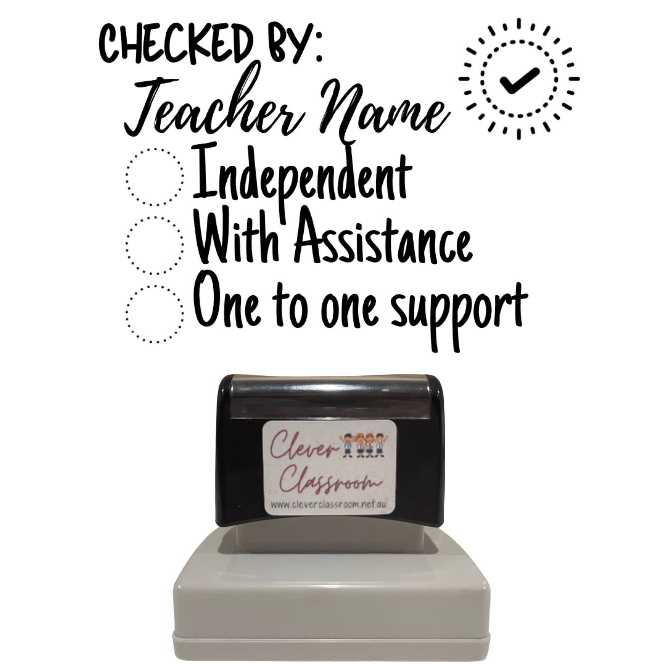 Rosy Brown NEW! Checked by Personalised Checklist Teacher Stamp - Rectangle 43 x 67mm