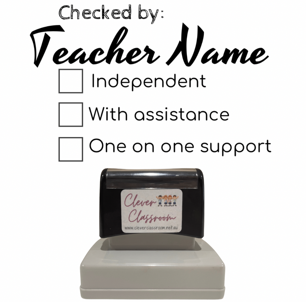 Rosy Brown Checked by Personalised Checklist Teacher Stamp - Rectangle 43 x 67mm