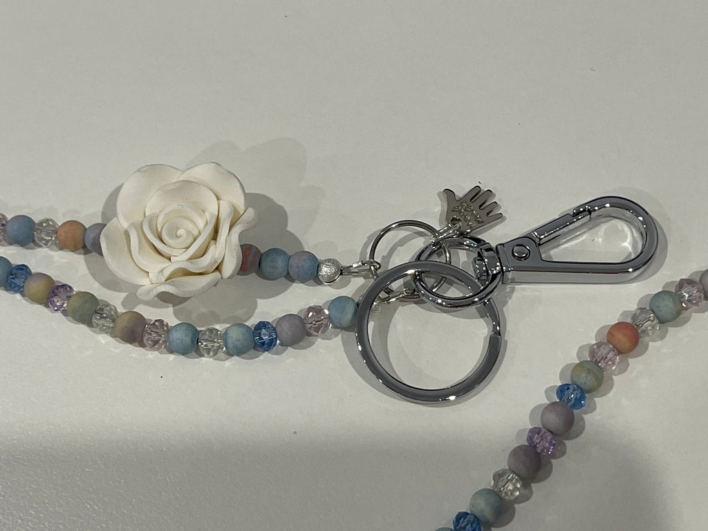 Dark Gray NEW!! CAMELIA Pastel Rainbow Agate and Crystal Lanyard - Hand Made to Order