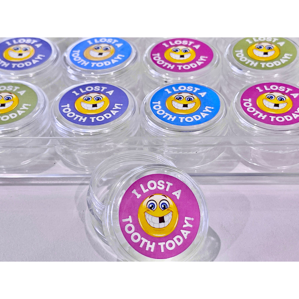 Gray Colourful Smiley "I lost a tooth today" take home containers 24 set