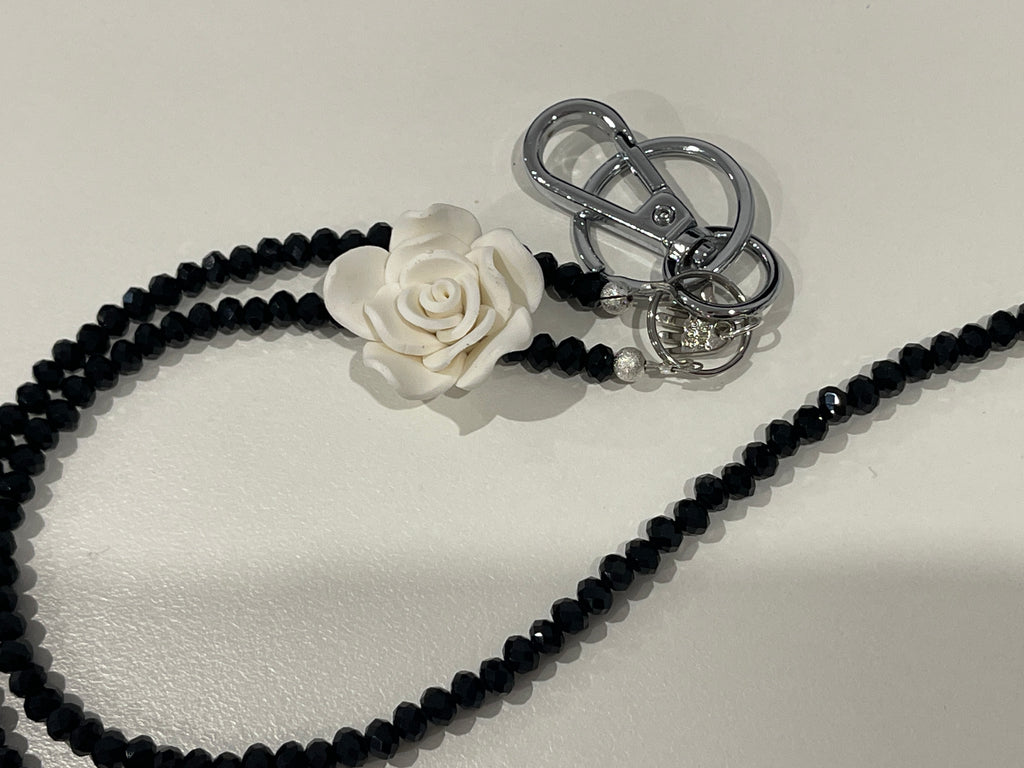 Gray NEW!! CAMELIA Black Crystal Lanyard - Hand Made to Order