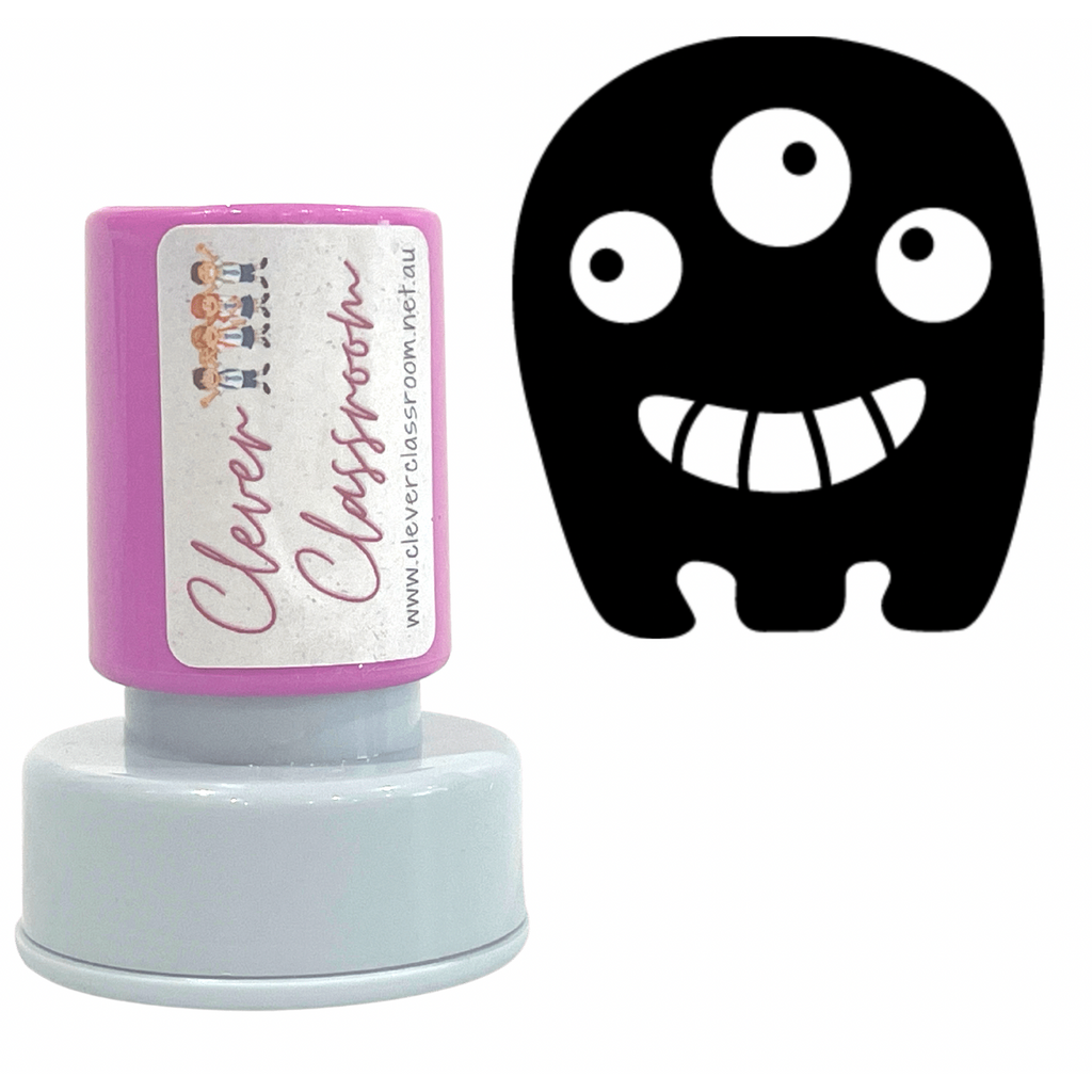Black Funny Monster Germ Handwashing Stamp Self-inking 20mm round