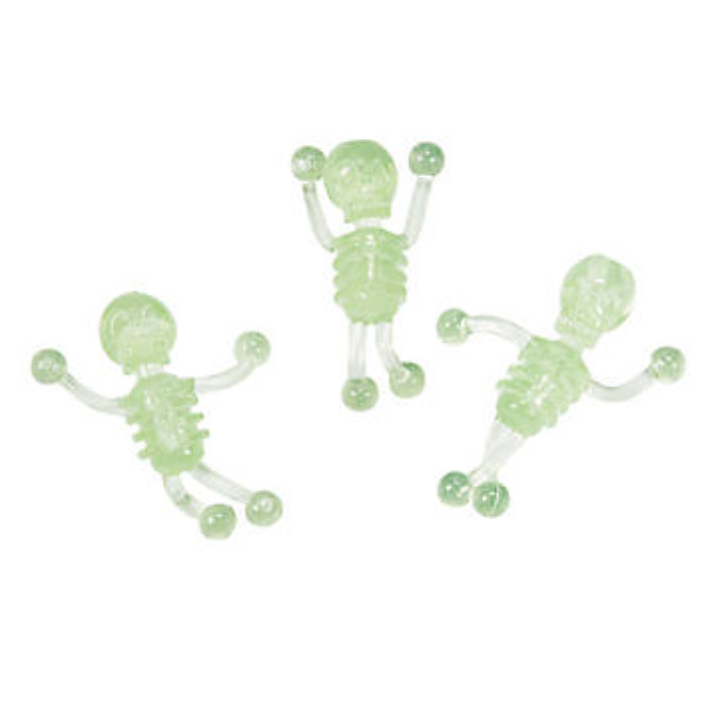 Light Gray NEW!! 6 Pack Sticky Glow in the Dark Skeletons Wall Tumblers Stretchy Jelly Toys
