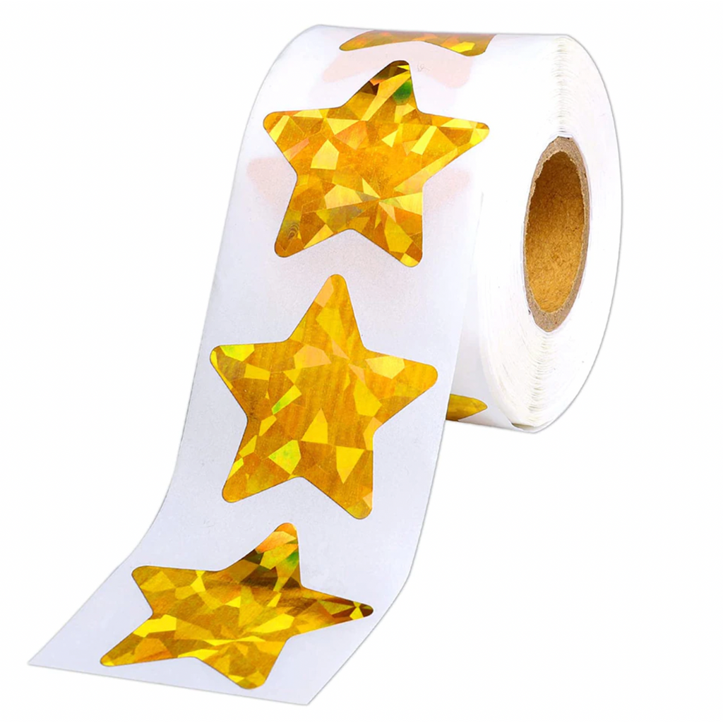 Goldenrod *STARS Gold Holographic Stickers 500 on a roll - Colourful Teacher Merit Stickers