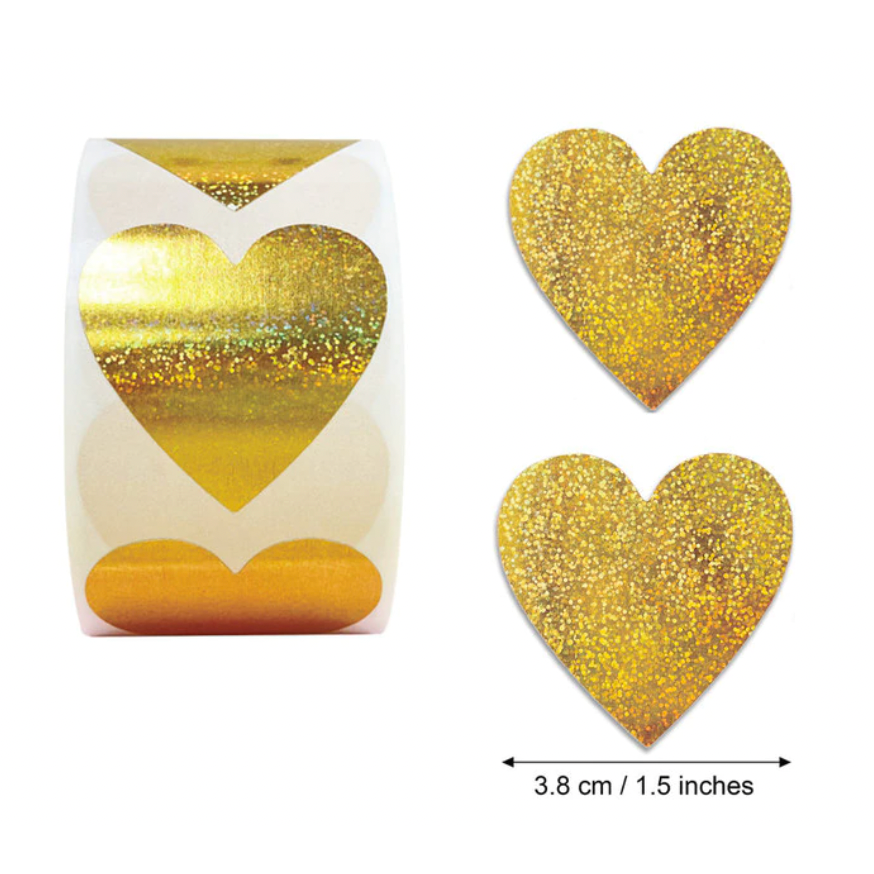 Goldenrod *HEARTS Gold Holographic Stickers 500 on a roll - Colourful Teacher Merit Stickers