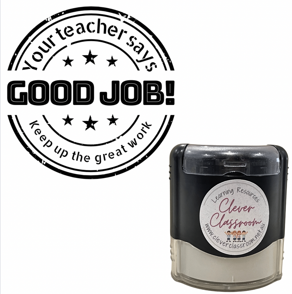 Gray Good Job! PersonalisedTeacher Stamp Self-inking 40mm round