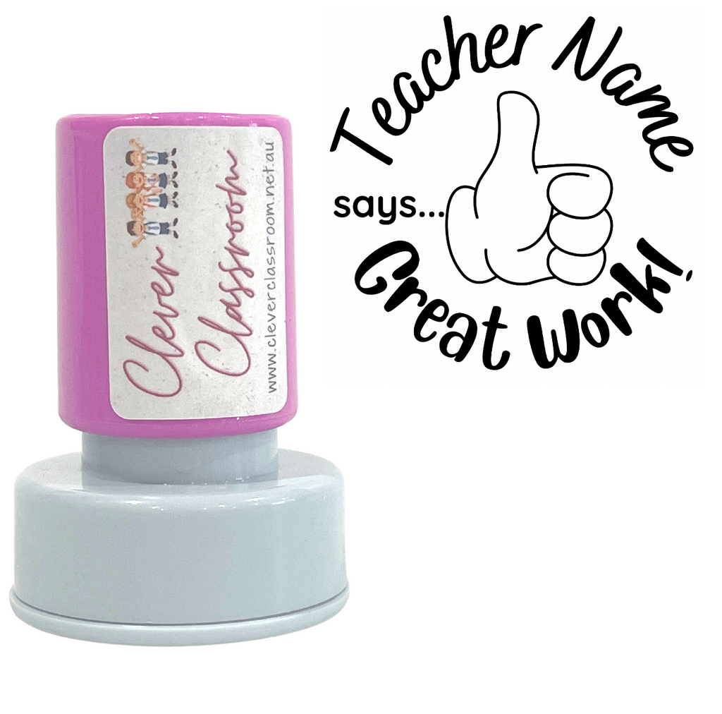 Gray Great Work!  Thumbs Up Teacher Stamp Self-inking 30mm round
