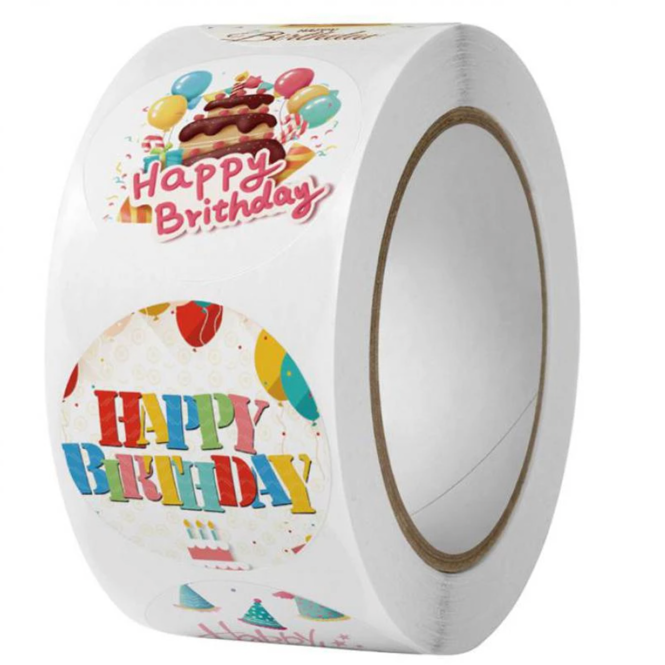 Light Gray Happy Birthday Fun 500 on a roll -  Colourful Teacher Merit Stickers