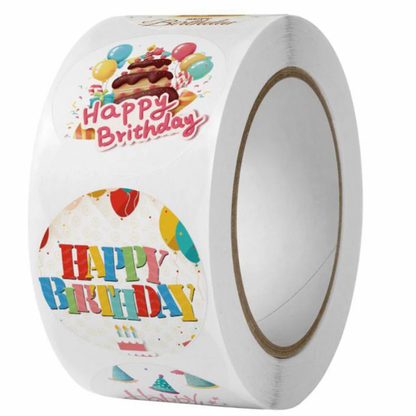 Light Gray Happy Birthday Fun 500 on a roll -  Colourful Teacher Merit Stickers