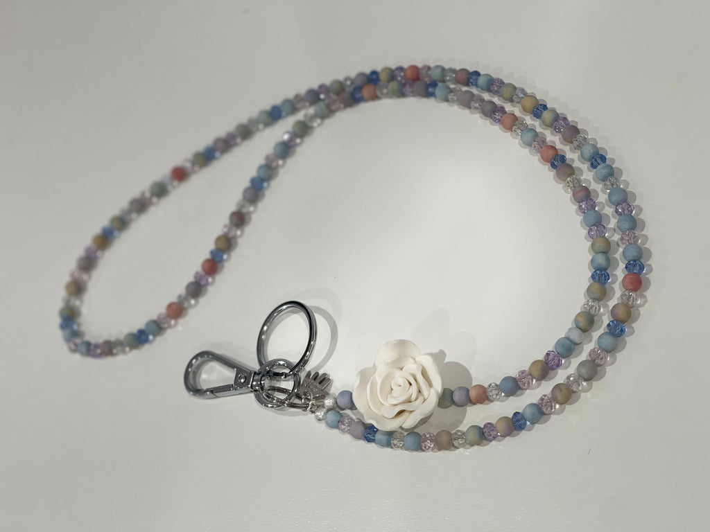 Gray NEW!! CAMELIA Pastel Rainbow Agate and Crystal Lanyard - Hand Made to Order