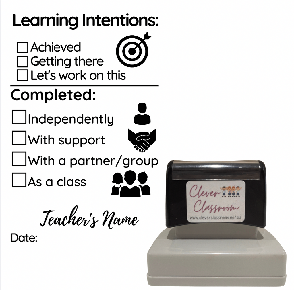 Black Learning Intentions Feedback Stamp - Rectangle 43 x 67mm