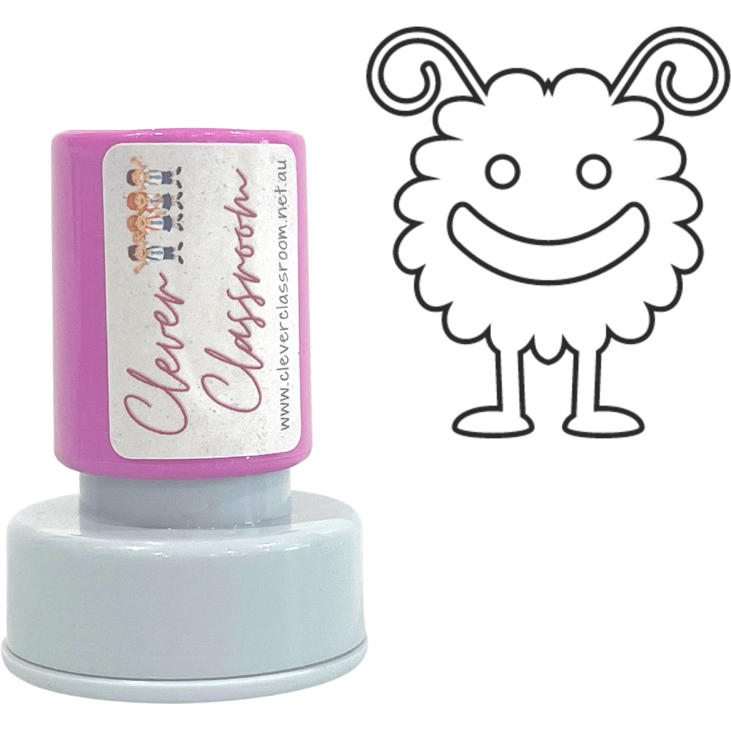 Light Gray Monster Germ Handwashing Stamp Self-inking 20mm round