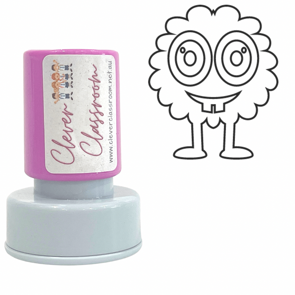 Light Gray Monster Germ Handwashing Stamp Self-inking 20mm round
