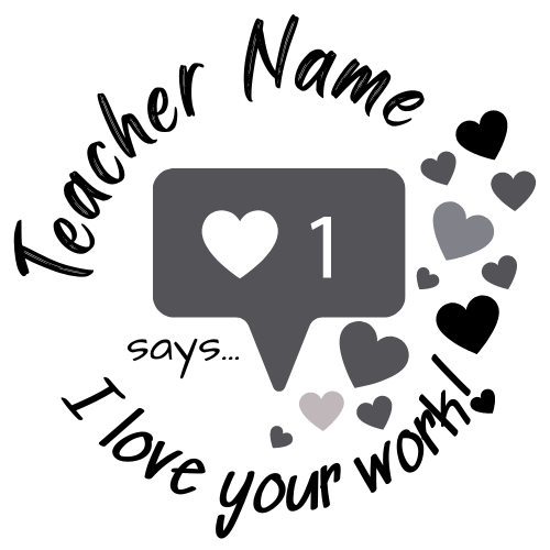 Dark Slate Gray Insta Hearts  Personalised Teacher Stamp Self-inking 30mm round