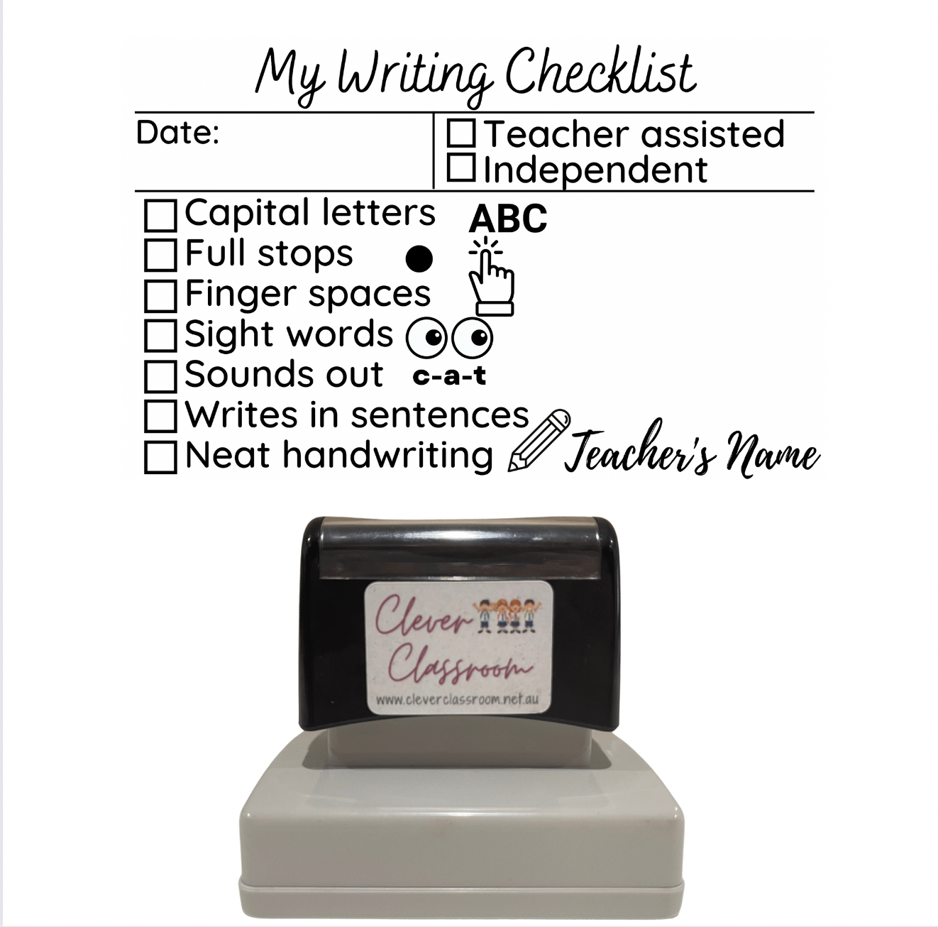 Checklist Writing Teacher Stamp - Rectangle 43 x 67mm – Clever Classroom