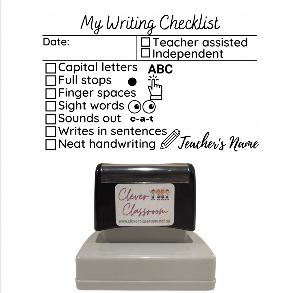 Rosy Brown Checklist Writing Teacher Stamp - Rectangle 43 x 67mm