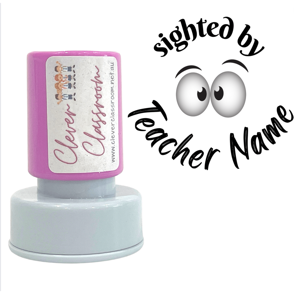 Gray NEW! Personalised Sighted by..... Teacher Stamp Self-inking 30mm round