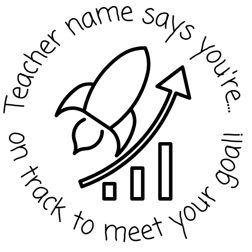 Black On Track to meet your Goal Personalised Teacher Stamp Self-inking 30mm round