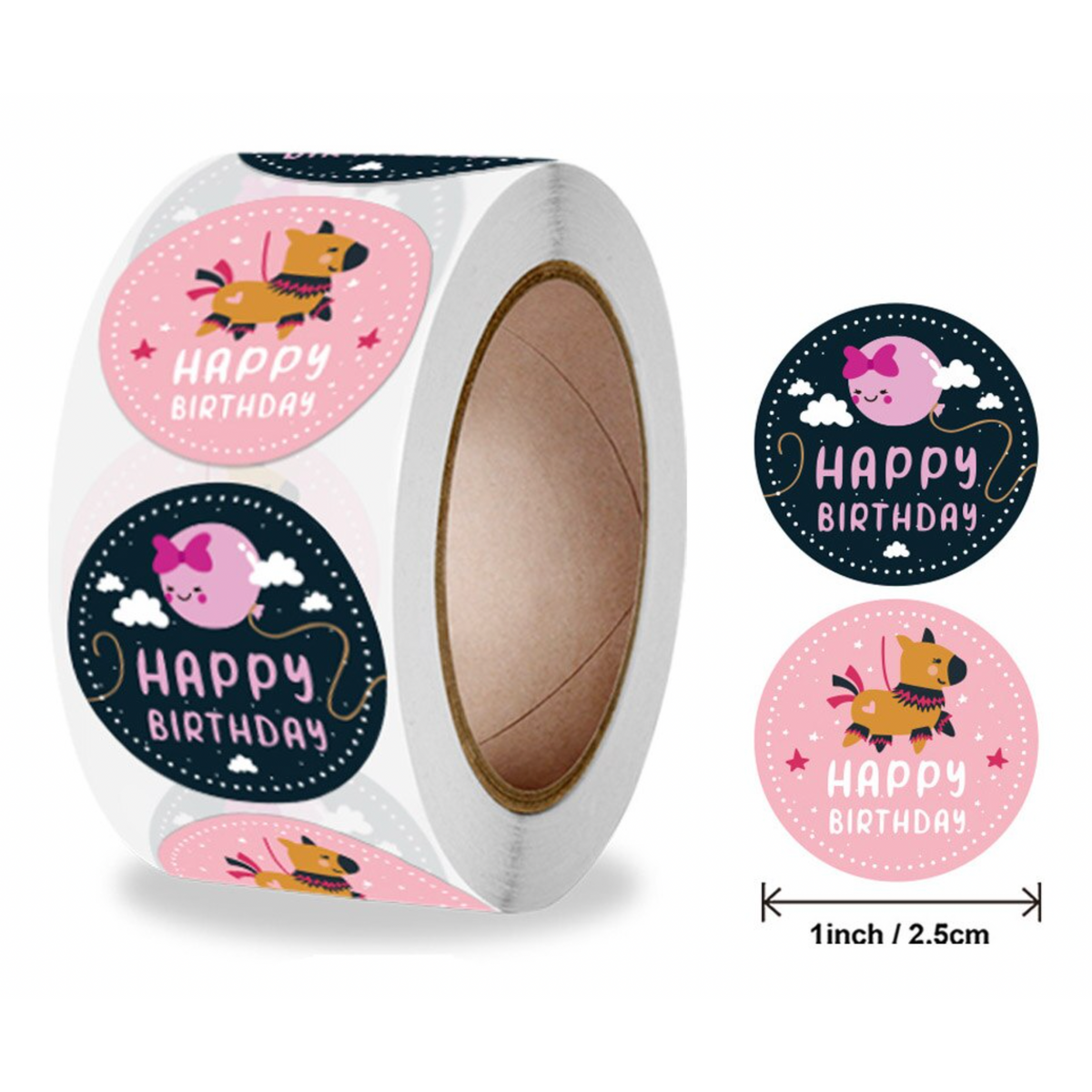 Thistle Happy Birthday Pinks 500 on a roll -  Colourful Teacher Merit Stickers