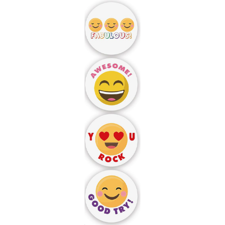 White Smoke Cool 500 on a roll - Emoji Stickers Colourful Teacher Merit Stickers