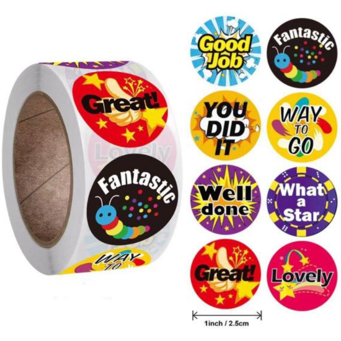Dark Slate Gray What a Star Award Stickers 500 on a roll -  Colourful Teacher Merit Stickers