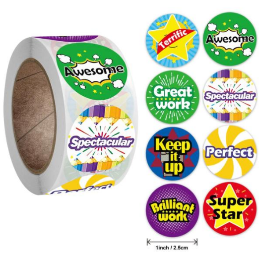 Light Gray Spectacular Award Stickers 500 on a roll -  Colourful Teacher Merit Stickers