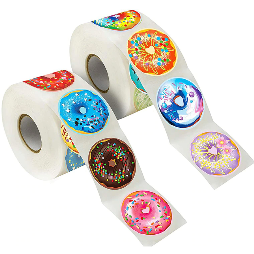 Light Gray *LARGE Donuts Stickers Bright Colours  500 on a roll -  Colourful Teacher Merit Stickers