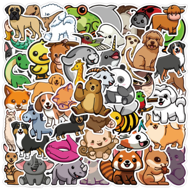Rosy Brown THEY'RE IN! Cute Cartoon Animals -  50 Stickers Large Vinyl