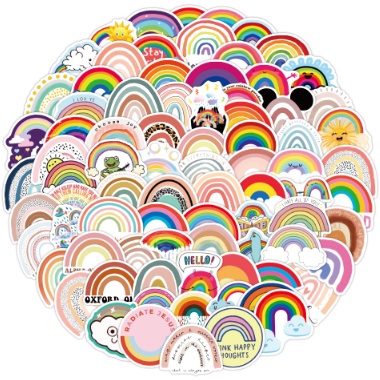 Light Gray THEY'RE IN!  Bright Rainbows -  50 Stickers Large Vinyl