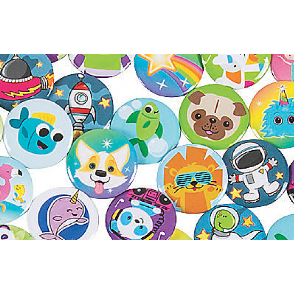 Light Gray 50 Mini assorted fun badges range of designs