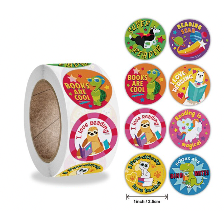 Light Gray Reading Award Stickers 500 on a roll -  Colourful Teacher Merit Stickers