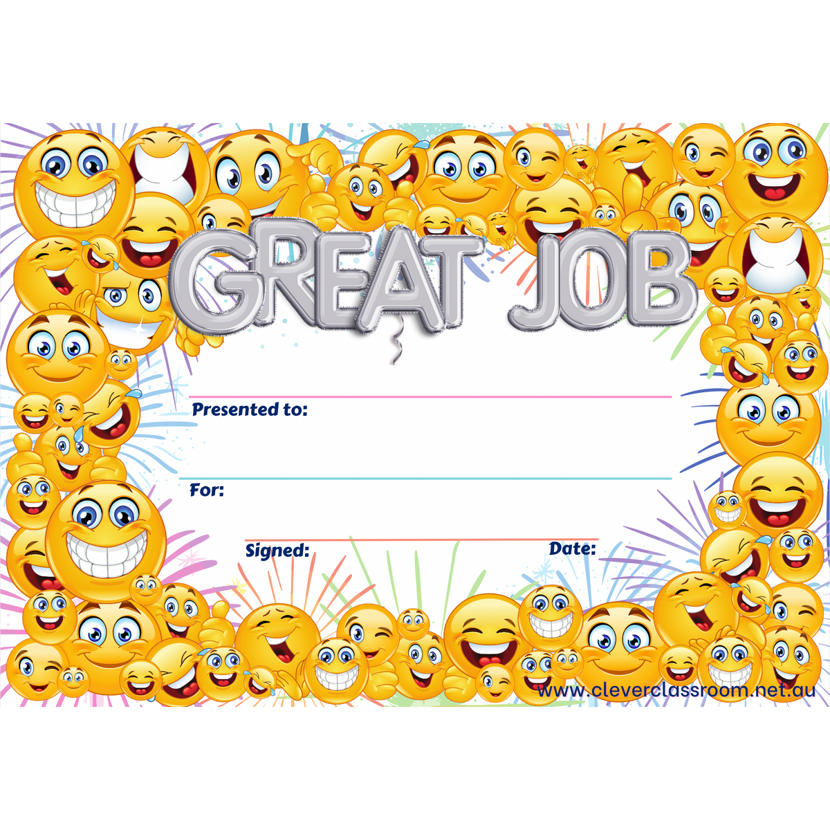 Goldenrod NEW! 25 Colourful "Great Job" Award Student Award Certificates