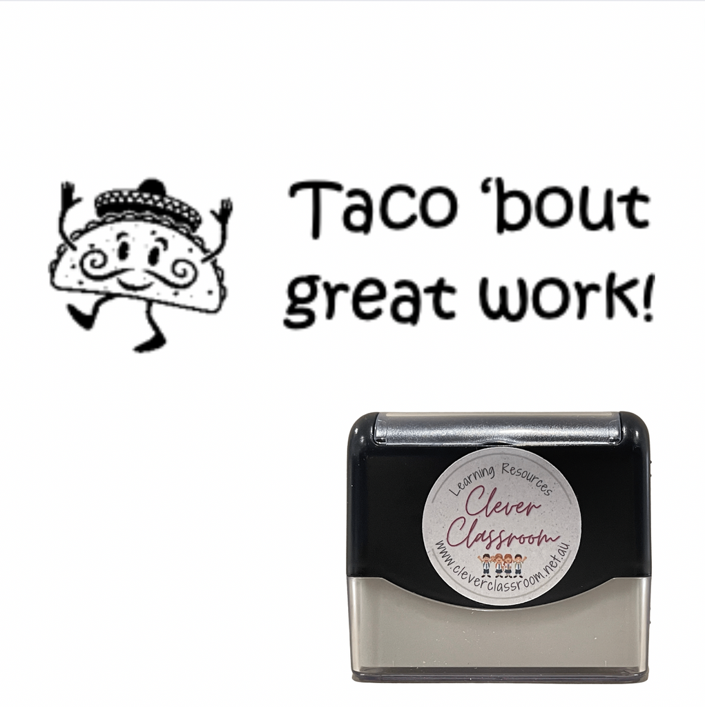 Dark Gray Taco 'bout great work! Teacher Stamp - Rectangle 18 x 54mm