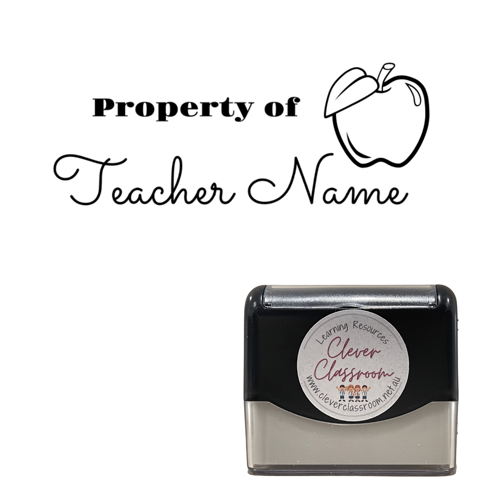 Dark Slate Gray Personalised Property of 3 Teacher Stamp - Rectangle 22 x 64mm