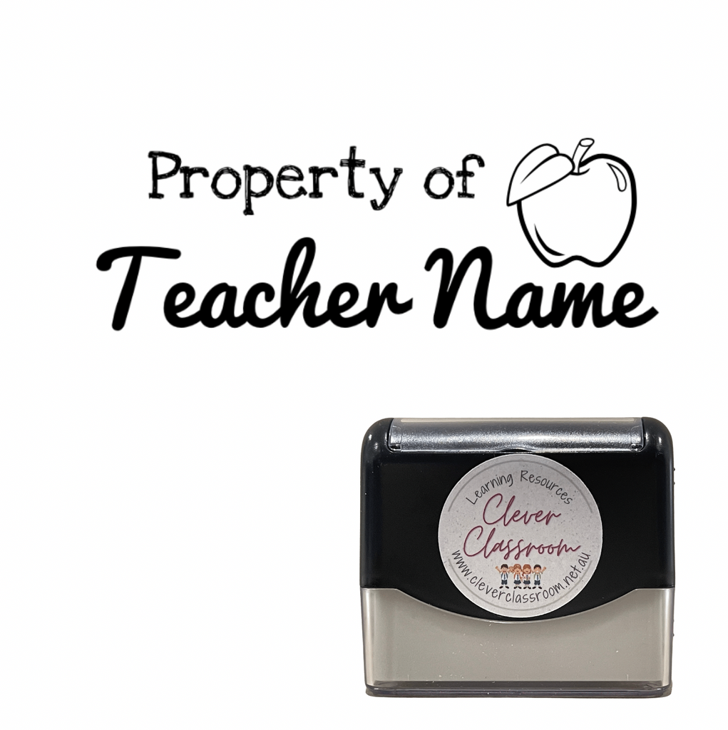 Black Personalised Property of 2 Teacher Stamp - Rectangle 22 x 64mm