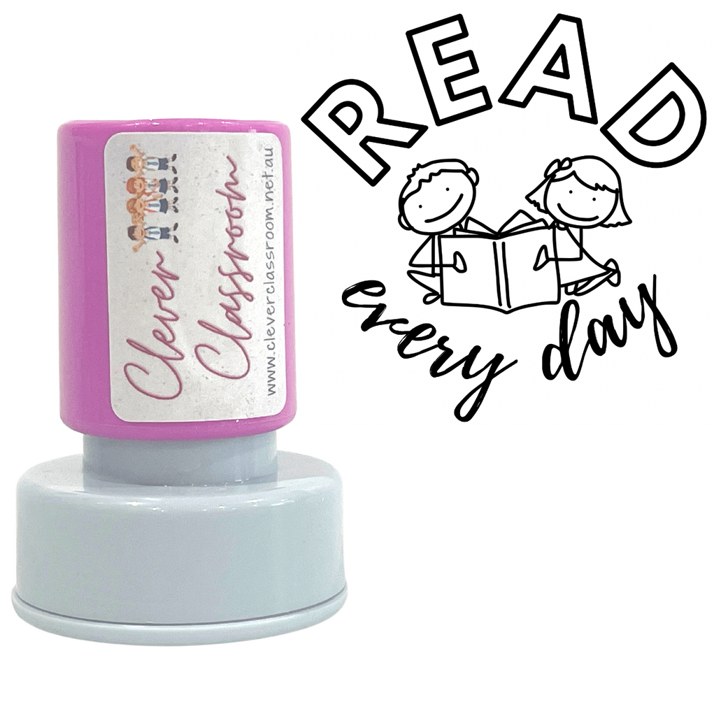Gray Please read every day Personalised Teacher Stamp Self-inking 30mm round