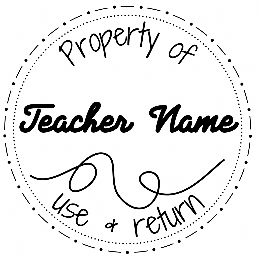 Black Squiggle Property of... Teacher Stamp Self-inking 40mm round