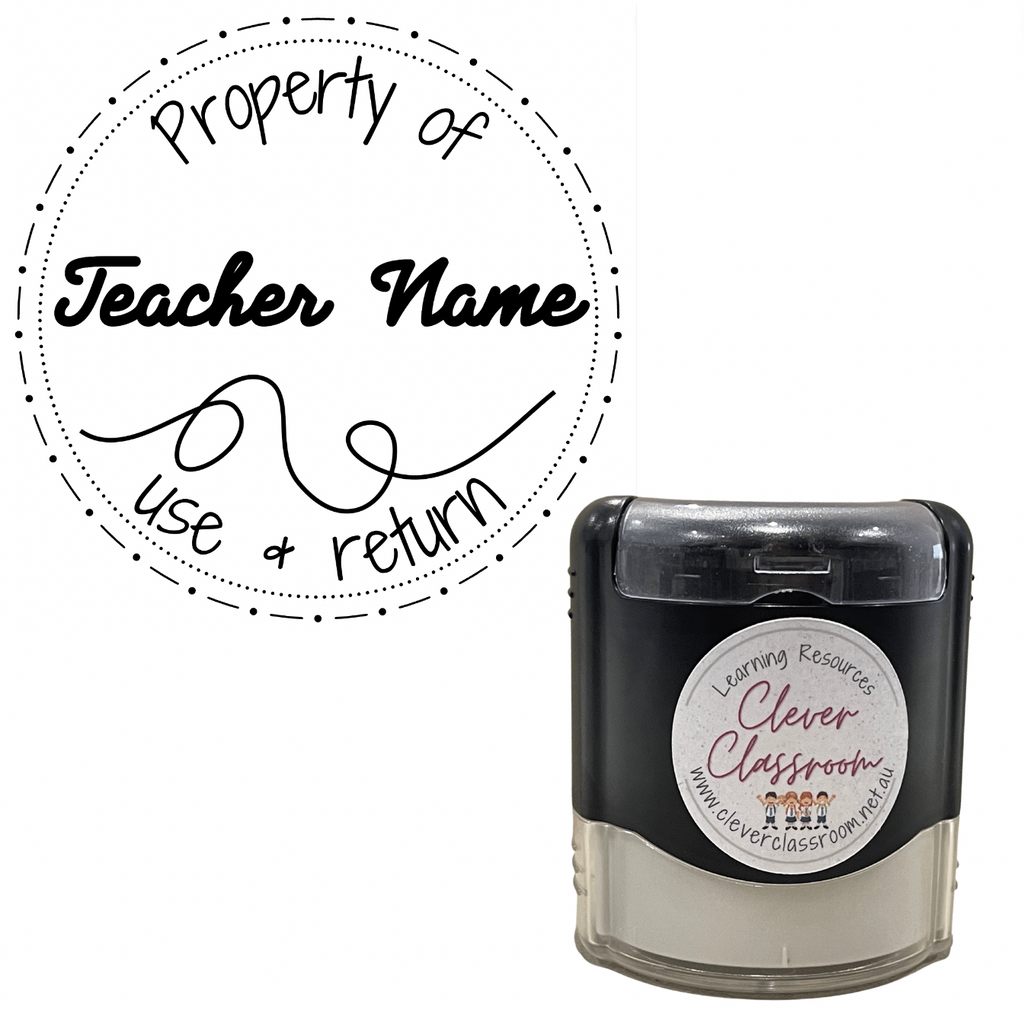Gray Squiggle Property of... Teacher Stamp Self-inking 40mm round