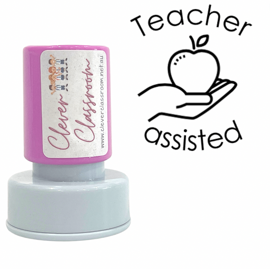 Gray Teacher assisted Apple Teacher Stamp Self-inking 20mm round